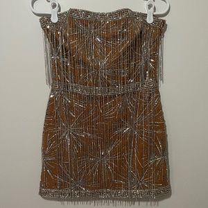 Retrofête Dixie Sequin Fringe Dress in Nude Size S